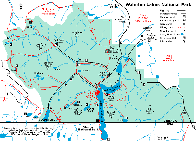 Map of Waterton Lakes National Park.